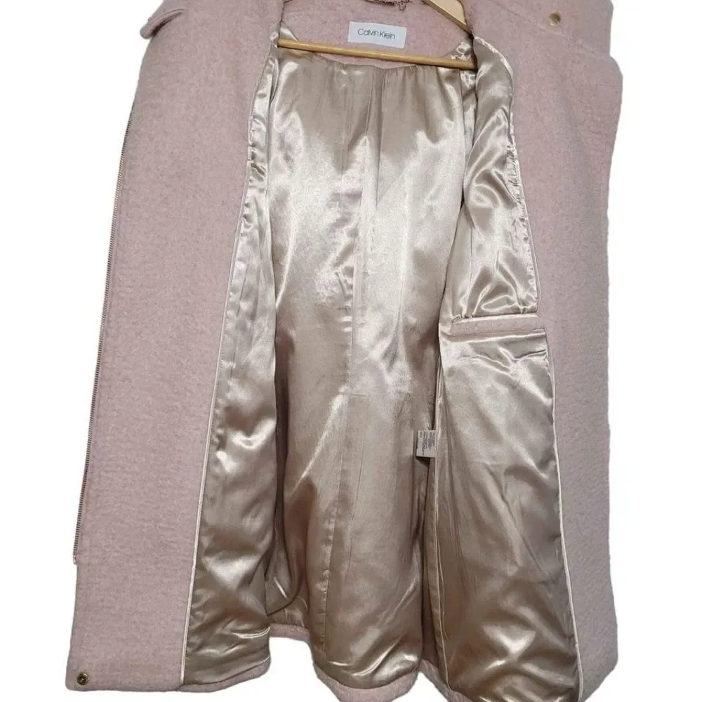 Calvin Klein Faux-Fur-Trimmed Asymmetrical Walker Coat-Size Large - Picture 3 of 10